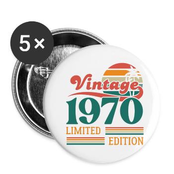 Vintage, 1970er Jahre, limitierte Auflage - Buttons groß 56 mm (5er Pack) - Weiß - Vorne