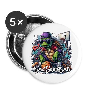 Basketball Turtle Graffiti Gift - Buttons large 2.2''/56 mm (5-pack) - white - Front