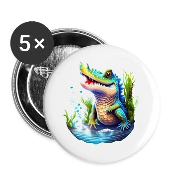 Kunterbuntes Unterwasser Krokodil - Buttons groß 56 mm (5er Pack) - Weiß - Vorne