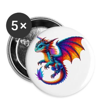 Drache - Buttons groß 56 mm (5er Pack) - Weiß - Vorne