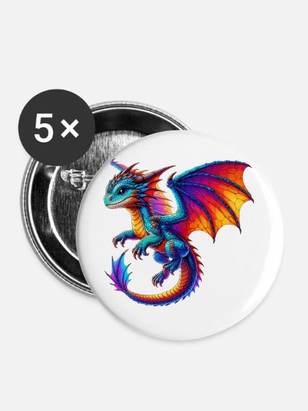 Drache - Buttons groß 56 mm (5er Pack) - Weiß