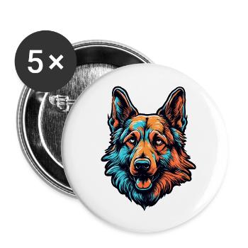Dog / Animal / Pet / Furry / German Shepherd - Buttons large 2.2''/56 mm (5-pack) - white - Front