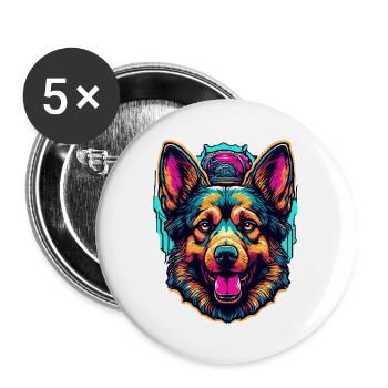 Dog / Animal / Pet / Furry / German Shepherd - Buttons large 2.2''/56 mm (5-pack) - white - Front