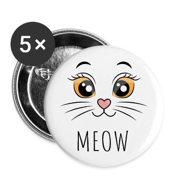 Meow Katze Augen Gelb - Buttons groß 56 mm (5er Pack) - Weiß - Vorne