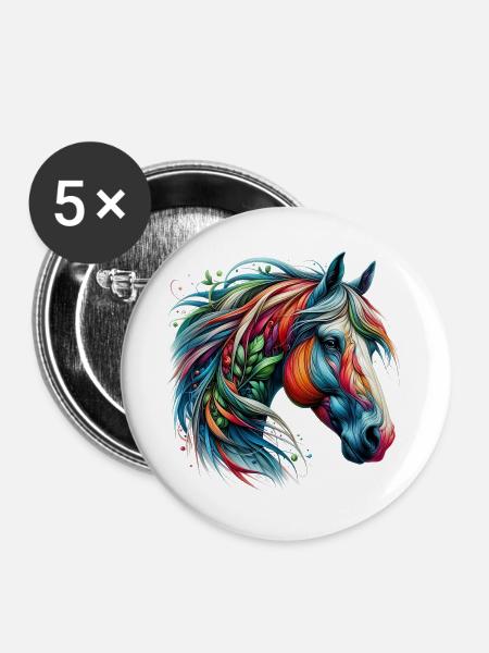 Pferd - Buttons groß 56 mm (5er Pack) - Weiß