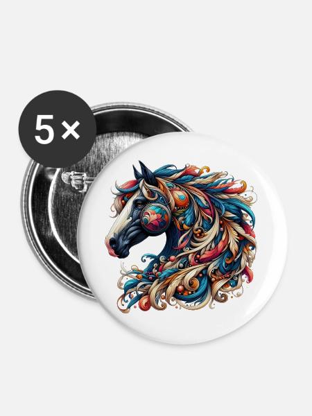 Pferd - Buttons groß 56 mm (5er Pack) - Weiß