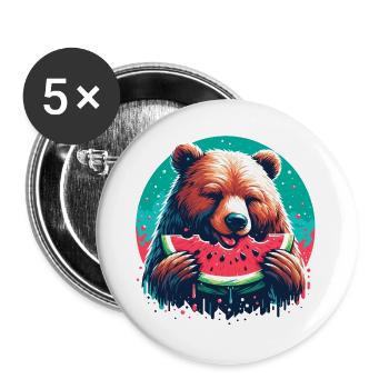 Watermelon Bear Yummy Gift - Buttons large 2.2''/56 mm (5-pack) - white - Front
