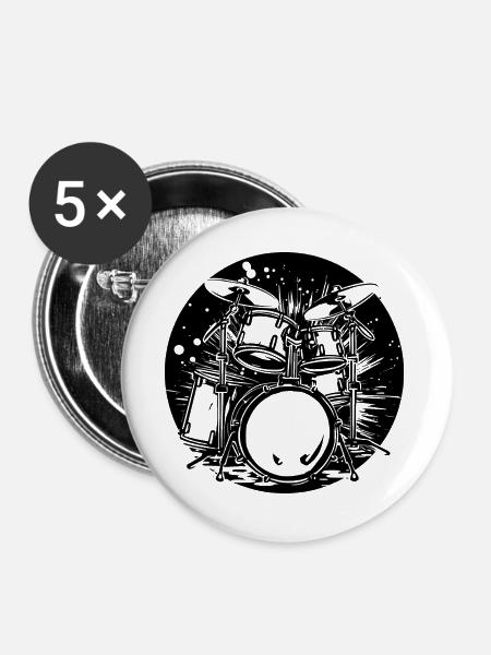Schlagzeug Grafik - Buttons groß 56 mm (5er Pack) - Weiß