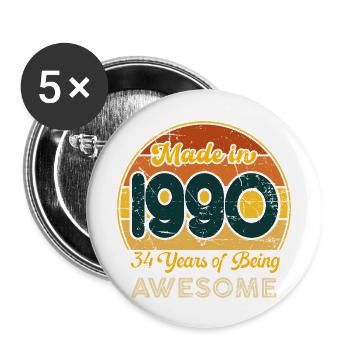 Born in 1990 - Vintage 1990's Retro Birthday - Buttons large 2.2''/56 mm (5-pack) - white - Front