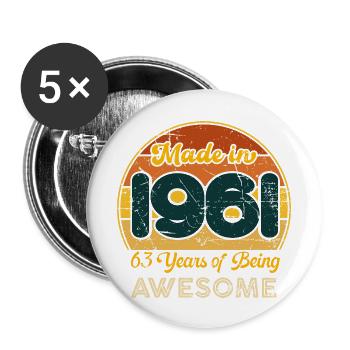 Born in 1961 - Vintage 1961 Retro Anniversary - Buttons large 2.2''/56 mm (5-pack) - white - Front