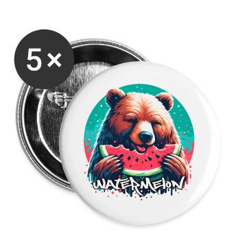 Watermelon Bear Yummy Gift - Buttons large 2.2''/56 mm (5-pack) - white - Front