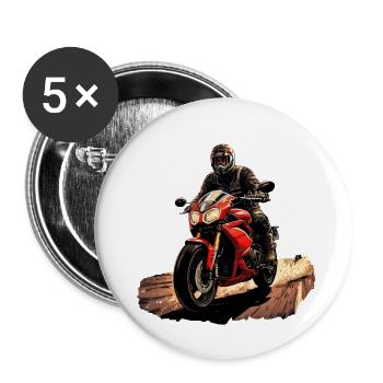 Motorcyclist with red motorcycle - Buttons large 2.2''/56 mm (5-pack) - white - Front