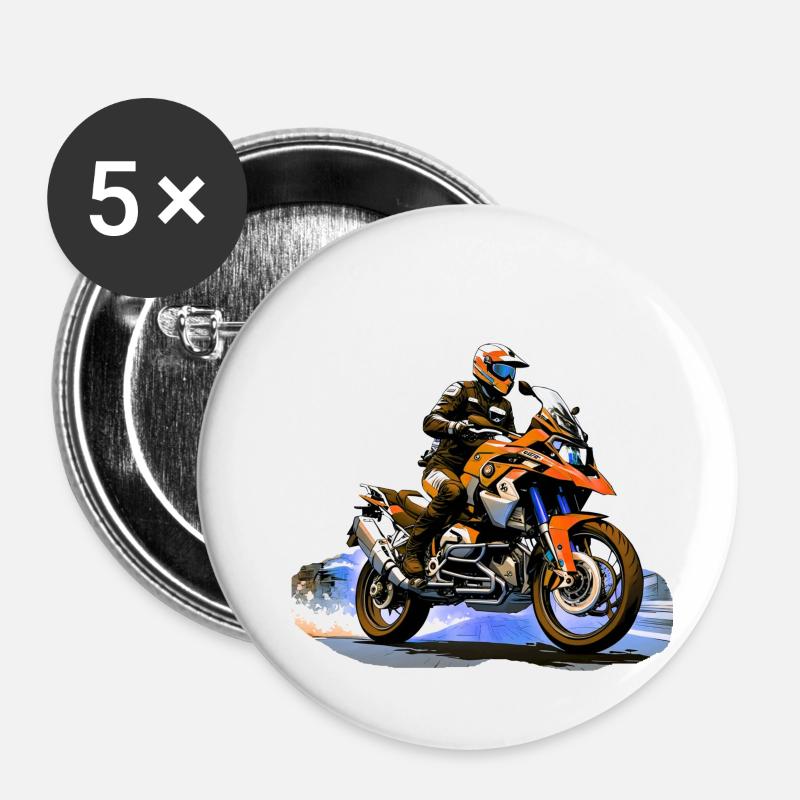 Biker on orange motorcycle - Buttons large 2.2''/56 mm (5-pack) - white