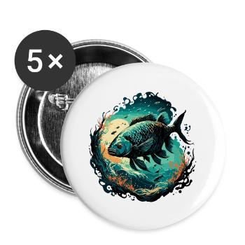 Angler Siluette / Fishing / Fish / Lake / Sport - Buttons large 2.2''/56 mm (5-pack) - white - Front