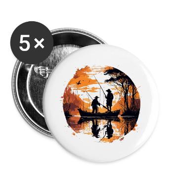 Angler Siluette / Fishing / Fish / Lake / Sport - Buttons large 2.2''/56 mm (5-pack) - white - Front