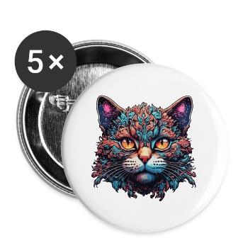 Cool Cat / Funny / Animal / Pet / Crazy - Buttons large 2.2''/56 mm (5-pack) - white - Front