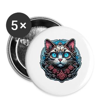 Cool Cat / Funny / Animal / Pet / Crazy - Buttons large 2.2''/56 mm (5-pack) - white - Front