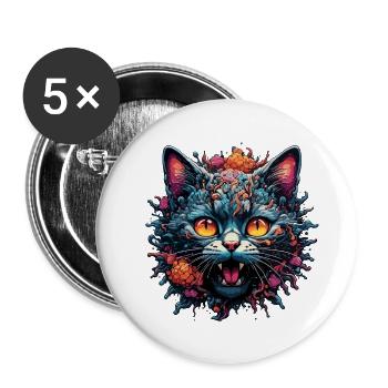 Cool Cat / Funny / Animal / Pet / Crazy - Buttons large 2.2''/56 mm (5-pack) - white - Front