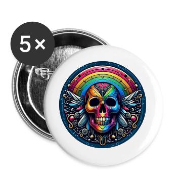Crâne arc-en-ciel métallique - Lot de 5 grands badges (56 mm) - blanc - Devant