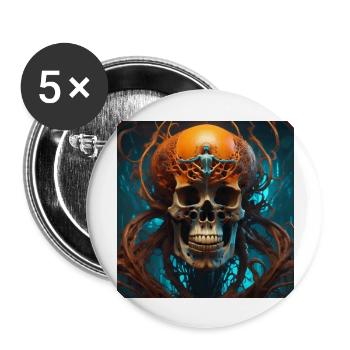 Schädel ohne Gnade - Entdecke düstere Designs - Buttons groß 56 mm (5er Pack) - Weiß - Vorne
