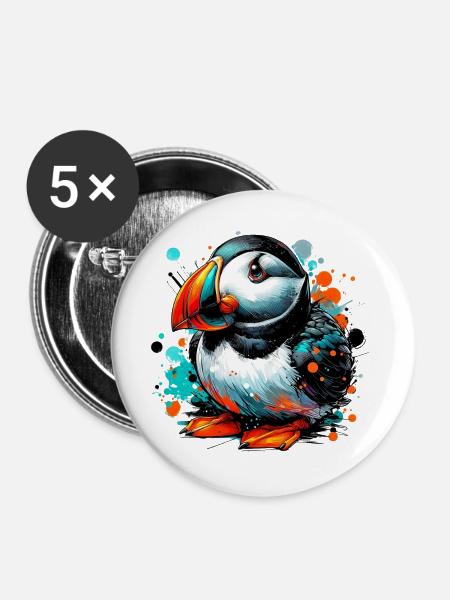 Papageitaucher - Buttons groß 56 mm (5er Pack) - Weiß