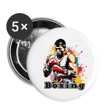 Boxer / Sport / Kampf / Arena / Boxring / Fäuste - Buttons groß 56 mm (5er Pack) - Weiß - Vorne