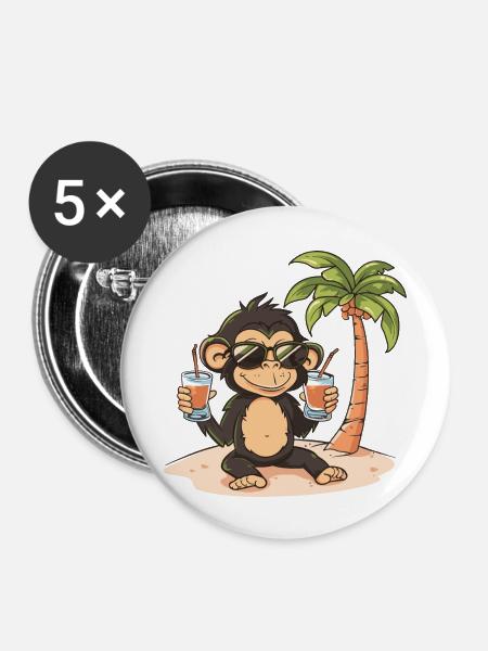 Affe Insel Sommer Palme - Buttons groß 56 mm (5er Pack) - Weiß