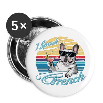 bouledogue francais - chien de compagnie - Lot de 5 grands badges (56 mm) - blanc - Devant