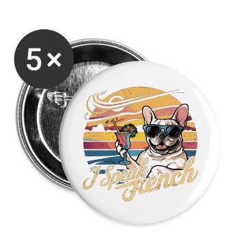 bouledogue francais - chien de compagnie - Lot de 5 grands badges (56 mm) - blanc - Devant