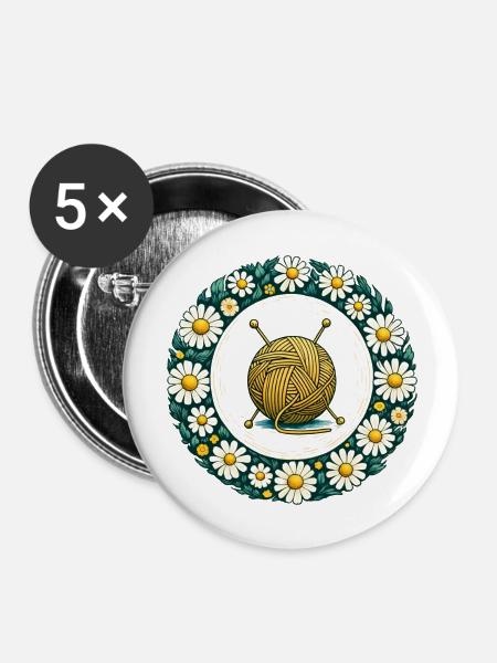 Knäuel aus Garn - Buttons groß 56 mm (5er Pack) - Weiß