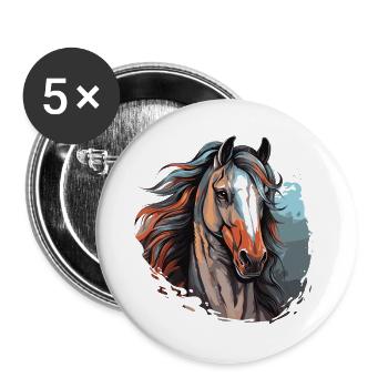 Portrait de cheval - Lot de 5 grands badges (56 mm) - blanc - Devant