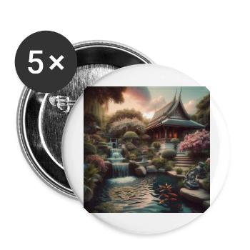 Jardin de cascade vintage du Japon - Lot de 5 grands badges (56 mm) - blanc - Devant