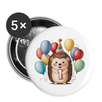 Cute hedgehog with balloons for the 1st birthday - Buttons large 2.2''/56 mm (5-pack) - white - Front