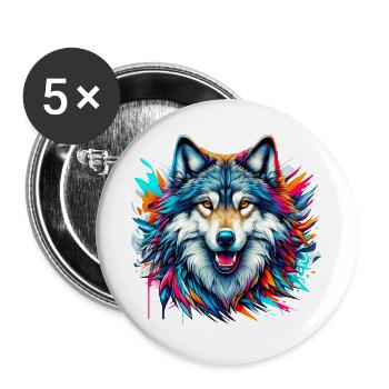 Loup - Lot de 5 grands badges (56 mm) - blanc - Devant