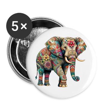 Elefant - Buttons groß 56 mm (5er Pack) - Weiß - Vorne