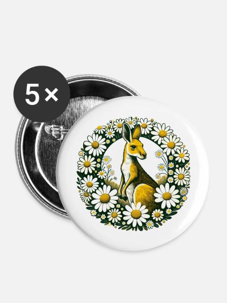 Australisches Känguru - Buttons groß 56 mm (5er Pack) - Weiß