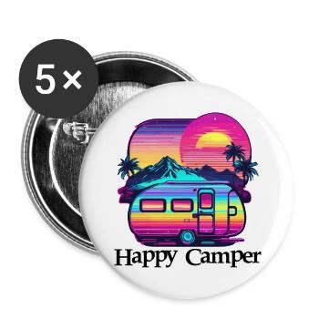Camping-car / Camping-car / camping / Roadtrip / Voyage - Lot de 5 grands badges (56 mm) - blanc - Devant