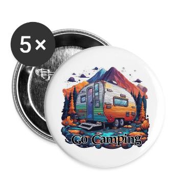 Camper / Wohnmobil / camping / Roadtrip / Travel - Buttons groß 56 mm (5er Pack) - Weiß - Vorne