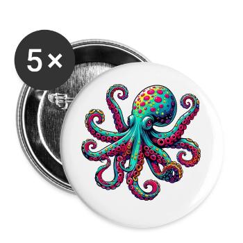 Pieuvre - Lot de 5 grands badges (56 mm) - blanc - Devant