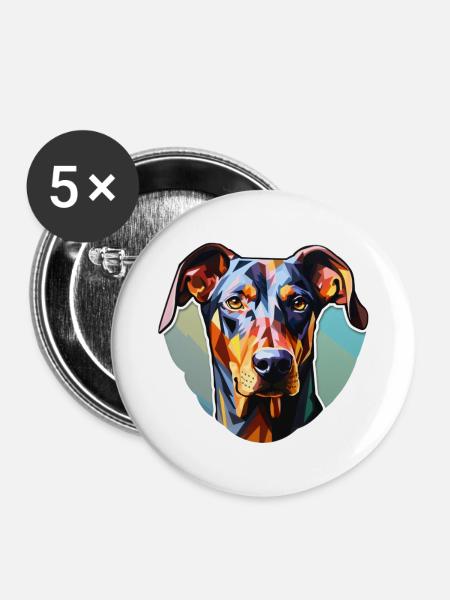 Dobermann Pinscher psychedelisch - Buttons groß 56 mm (5er Pack) - Weiß