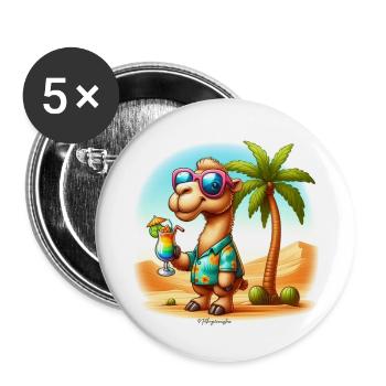 Kamel im Urlaub - Buttons groß 56 mm (5er Pack) - Weiß - Vorne