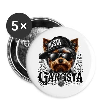 Cadeau de chien Yorkshire Terrier Gangsta Gangster - Lot de 5 grands badges (56 mm) - blanc - Devant