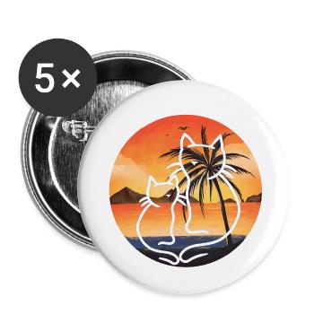 Retro Cats Vintage 90's 80's Cat Nature Beach - Buttons large 2.2''/56 mm (5-pack) - white - Front