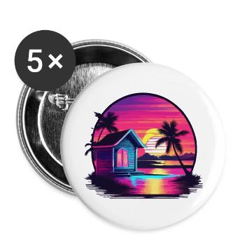 Haus am See / Hütte / See / Berge / Natur /Wald - Buttons groß 56 mm (5er Pack) - Weiß - Vorne