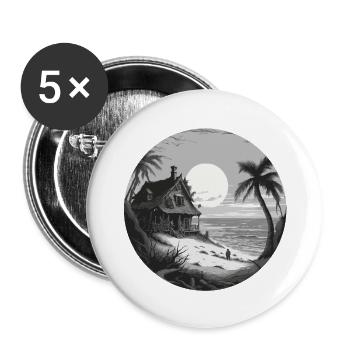 Haus am See / Hütte / See / Berge / Natur /Wald - Buttons groß 56 mm (5er Pack) - Weiß - Vorne