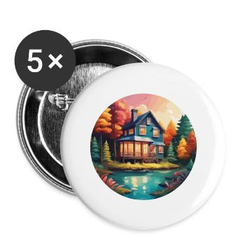 Lakeside House / Cabin / Lake / Mountains / Nature /Forest - Buttons large 2.2''/56 mm (5-pack) - white - Front