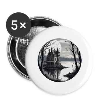 Lakeside House / Cabin / Lake / Mountains / Nature /Forest - Buttons large 2.2''/56 mm (5-pack) - white - Front