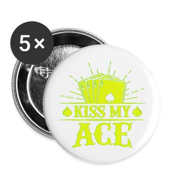 Kiss My Ace jeu de poker jeu de cartes casino club jouer - Lot de 5 grands badges (56 mm) - blanc - Devant