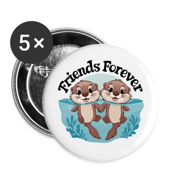 Zwei lachende Ottern Freunde für immer - Buttons groß 56 mm (5er Pack) - Weiß - Vorne