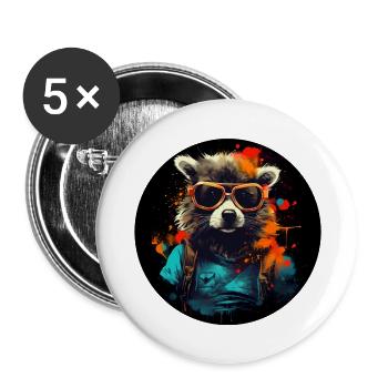 Stylish raccoon - Buttons large 2.2''/56 mm (5-pack) - white - Front